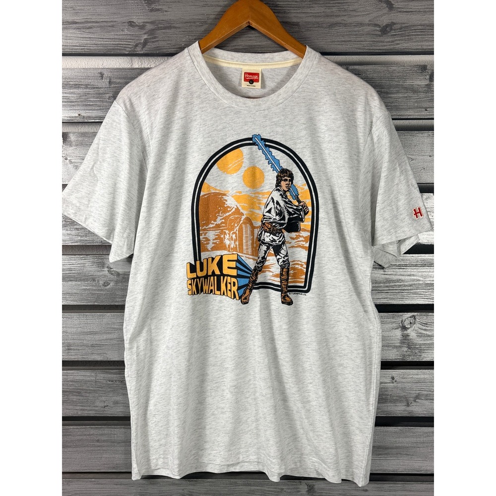 Homage Star Wars Luke Skywalker Graphic T-Shirt Mens L Grey Heather Retro MINT